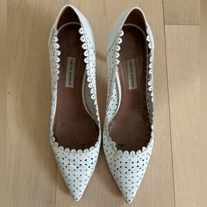 Tabitha Simmons White Perforated Pointed-Toe Heels